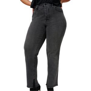 Good American Good Boy Black Wash Split Ankle Raw Hem Jean